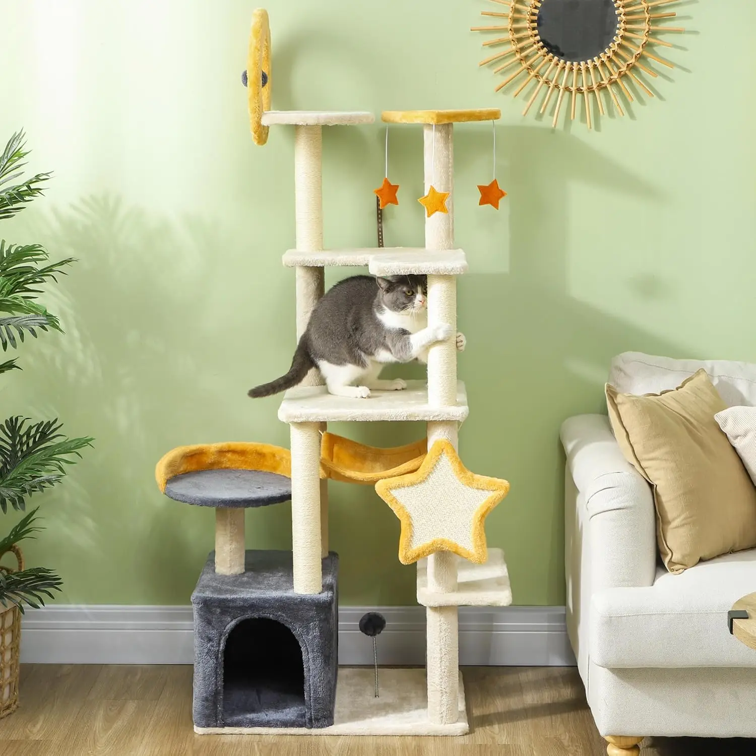 63 Inch Cat Tree for Large Adult Indoor Cats with Cat Scratching Post, Cat Hammock, Condo, Bed Scratching Board & Toys