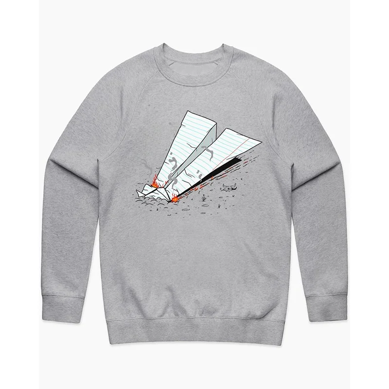 

Американский винтажный свитшот с круглым вырезом, с принтом бумажного самолета, в стиле High Street Fashion, из хлопковой ткани, с мультяшным анимационным принтом