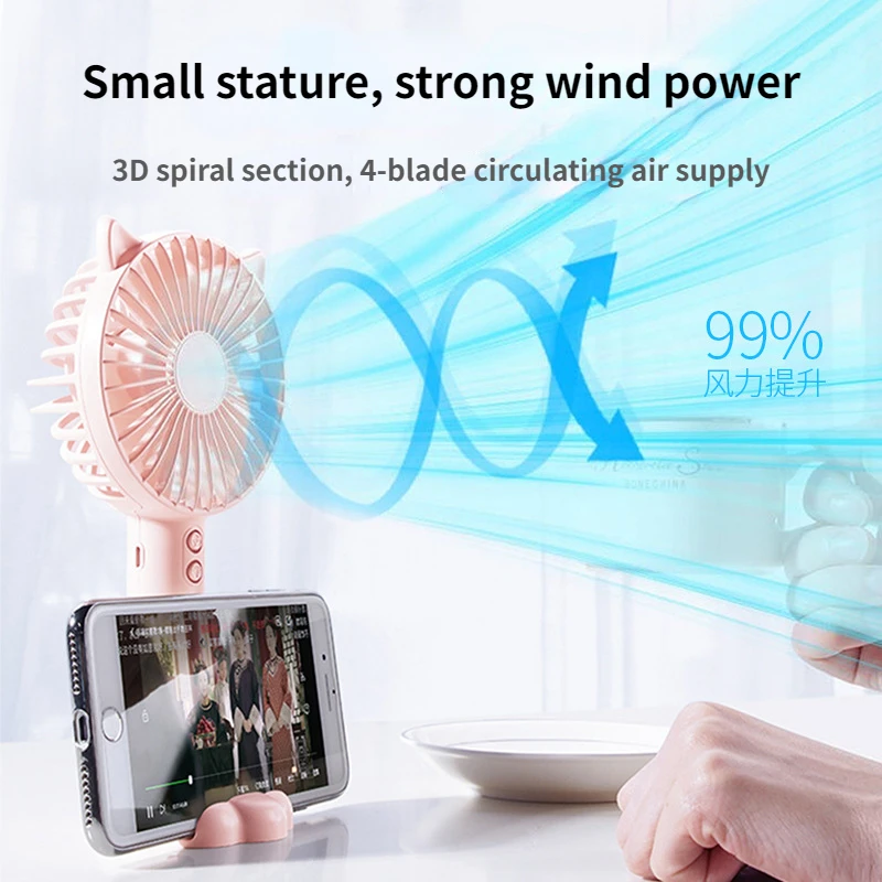 USB Handheld Mini Fan Foldable Portable Neck Hanging Fans 5 Speed Rechargeable Fan with Phone Stand and Display Screen