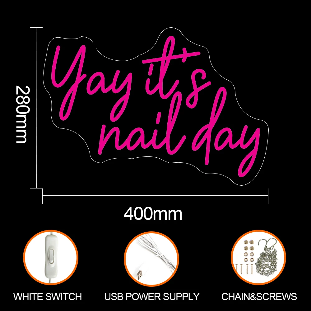 Yay It's Nail Day Neon Sign,LED Lights for Salon Bar,Beauty Room,Bedroom Great Gift For Nail Tech Girls,Christmas,Birthday
