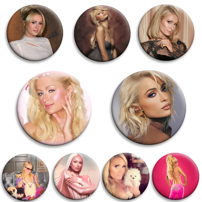 

Hot Singer Paris Hilton Creative Brooches Tinplate Soft Button Pins Bag Accessories Gifts for Couple Decoration Jewelry Badges