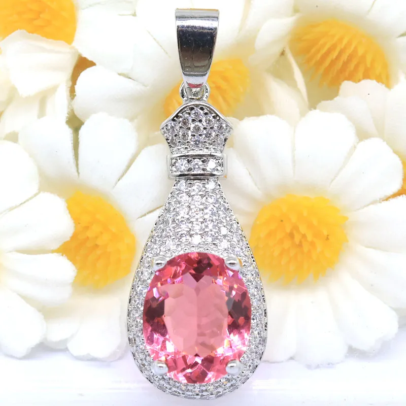 Buy 4 Get 1 Free 39x13mm Pretty Pink Morganite Zultanite Color Changing Alexandrite Topaz CZ Ladies Present Silver Pendant