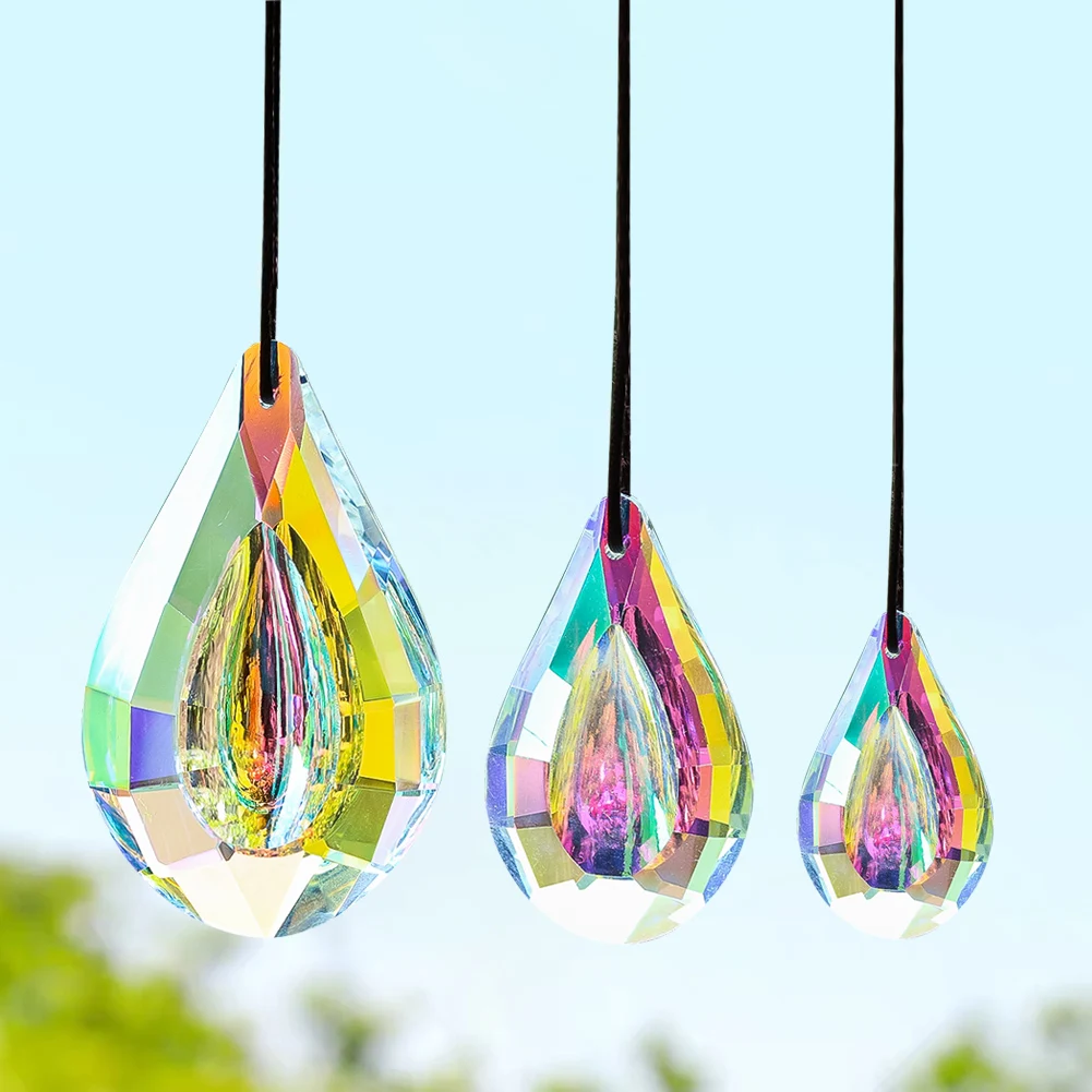 38/50/76MM Rainbow AB Color Laser Faceted Prism Horse Eye Water Droplets Glass Crystal Chandelier Lamp Dangle Sun Catcher Decor