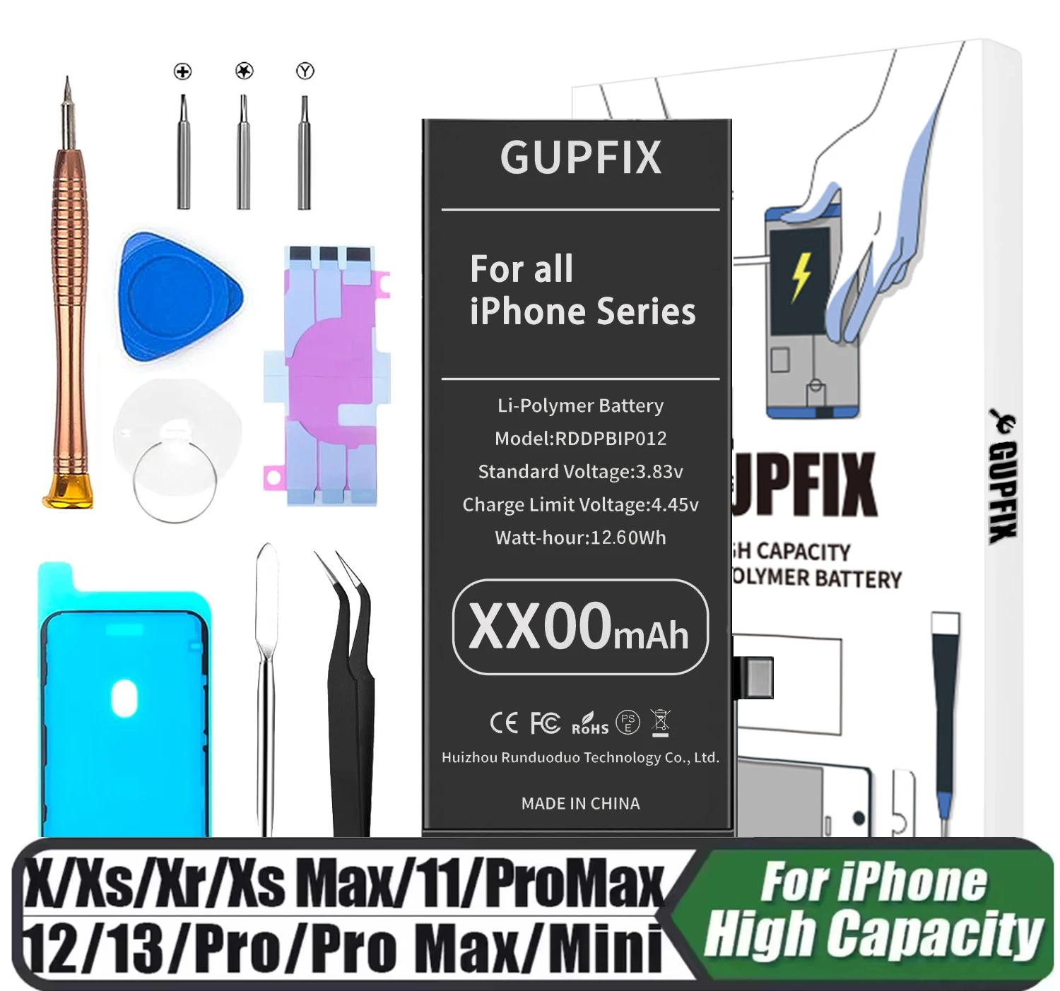 GUPFIX Battery With tools For iPhone 11 12 12Pro 12Pro Max 13 14Plus 15 X XR Real High Capacity Replacement Rechargeable Battery