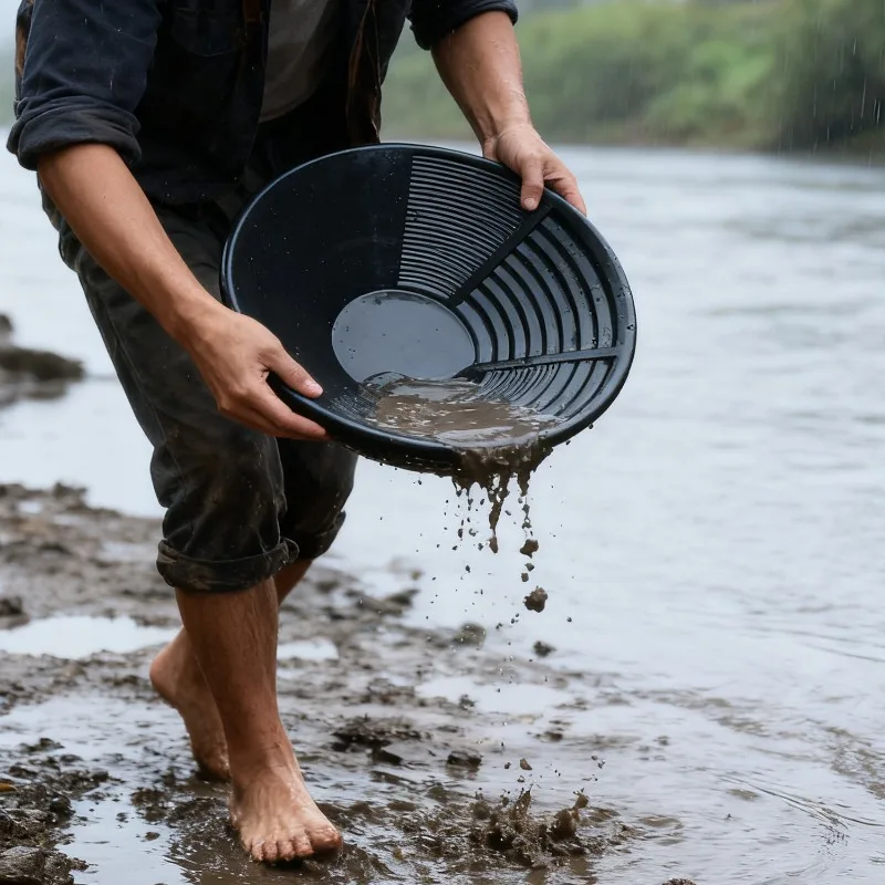 وعاء الذهب الأسود غربال السلطانية الذهب عموم أداة التعدين وعاء بلاستيكي التنقيب نهر غسل الذهب معدات التنقيب أداة الكشف عن المعادن