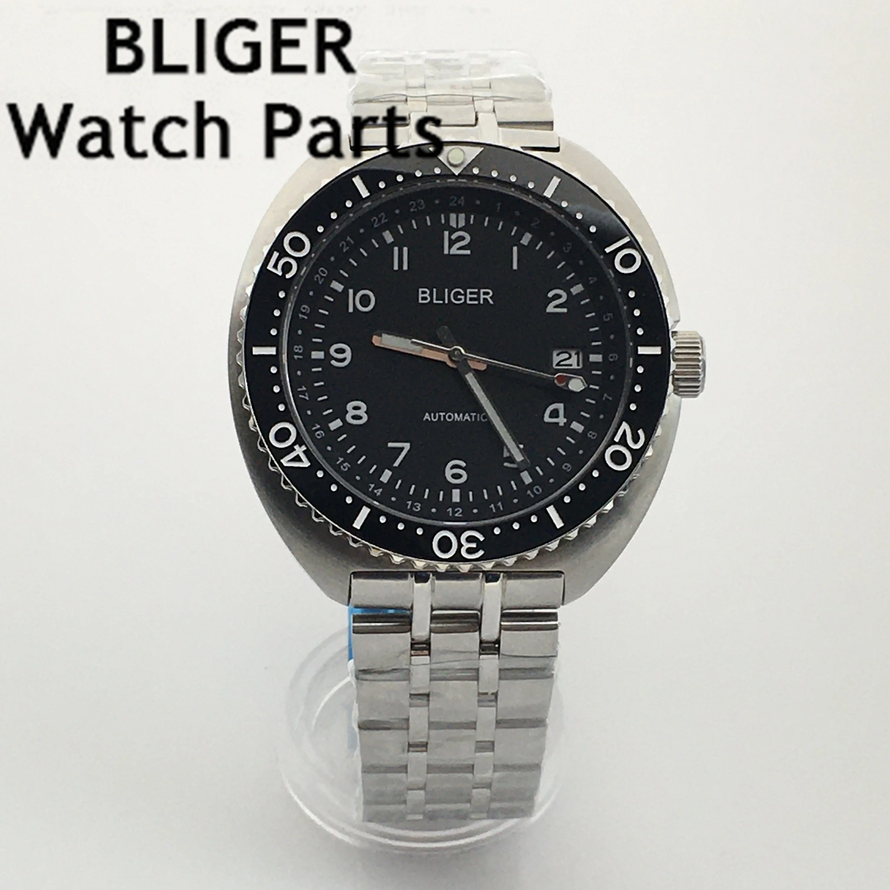 BLIGER-Montre Mécanique Homme Bracelet Acier Inoxydable, Cadran Shoous Hand, Noir, Bleu, Vert, Neuf, NH35A, 43mm