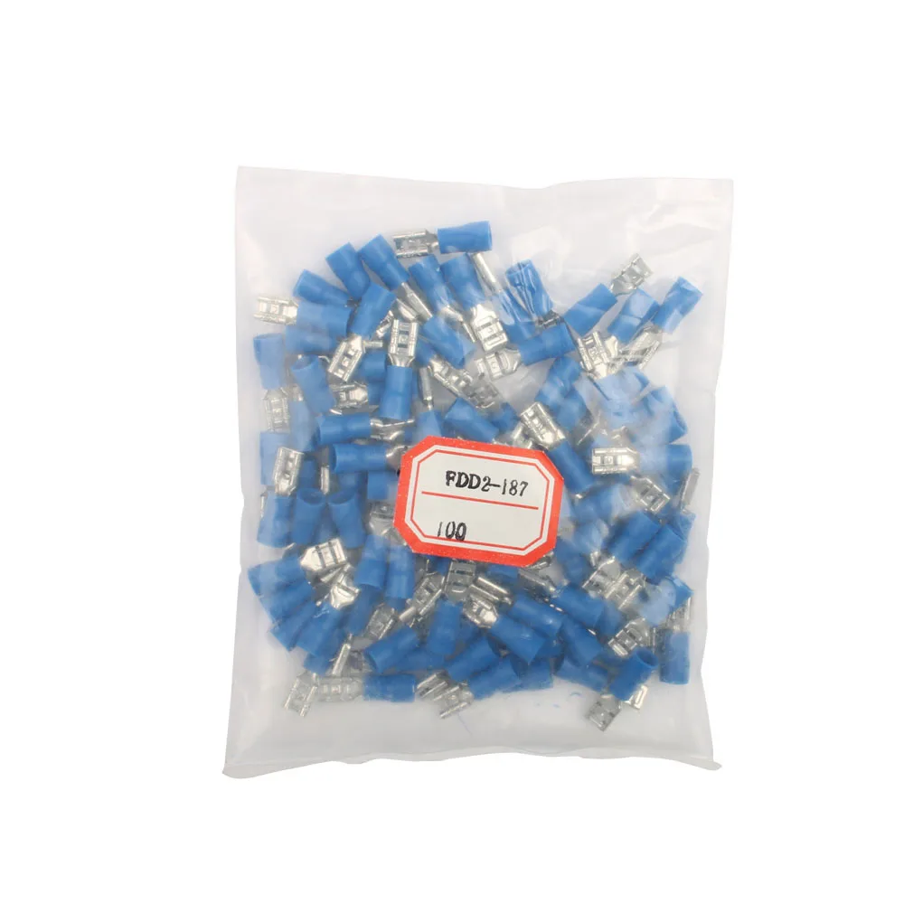 FDD2-187 Female Insulated Electrical Crimp Terminal for 16-14 AWG Connectors Cable Wire Connector 100PCS/Pack FDD2-187 FDD