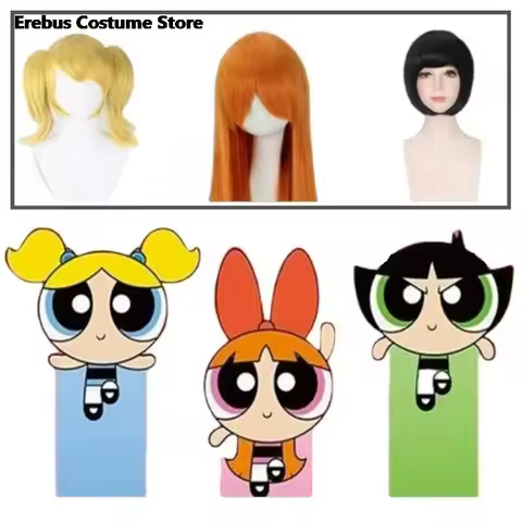 The Powerpuff Girls Cosplay Anime Wig Adult Woman Disguise Blossom Halloween Costume Bubbles Men Women's Figures Outift