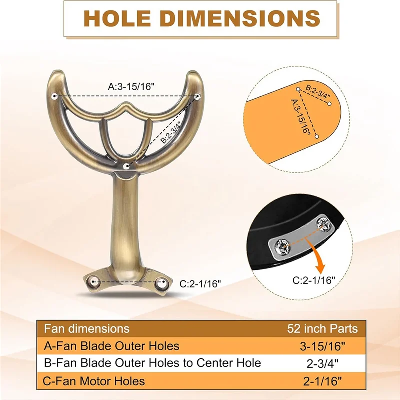 AB41-شفرات بديلة لمروحة السقف 52 بوصة، مجموعة دعامات تثبيت مكونة من 4 قطع لأجزاء ذراع المروحة