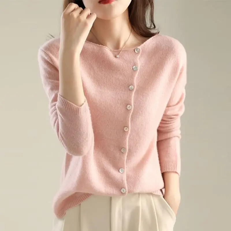 

Fashion Solid Color Knitted Button Spliced All-match Korean Shirt Women's Clothing 2022 Autumn New Casual Tops Loose Chic Blouse