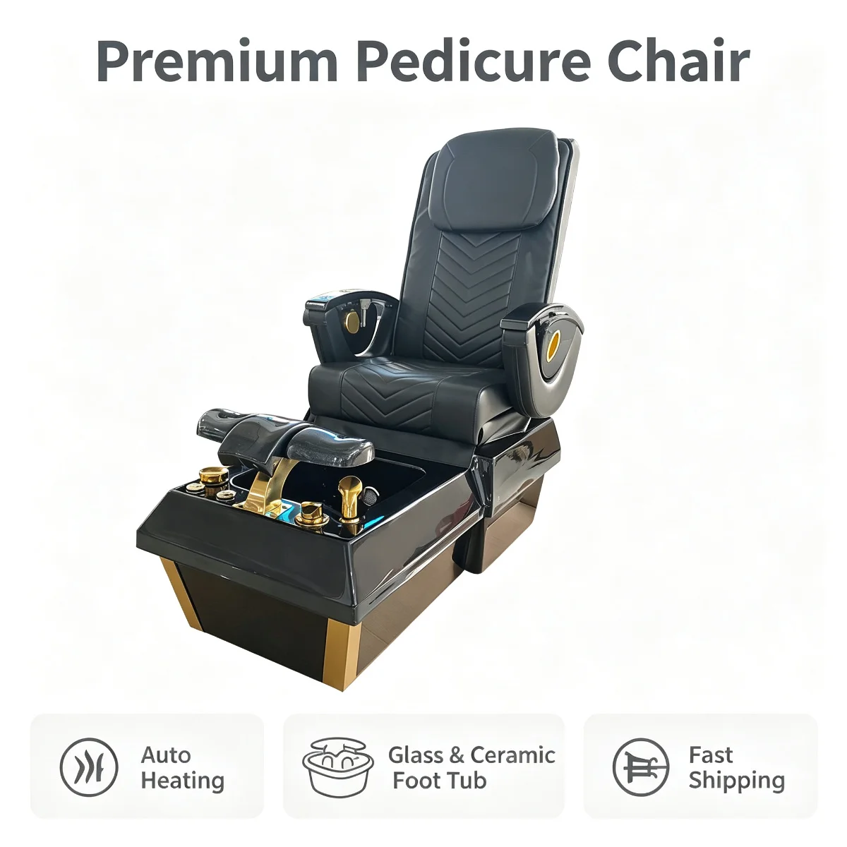 Black Gold Electric Pedicure Spa Chair Heated Foot Bath Massage Salon Furniture