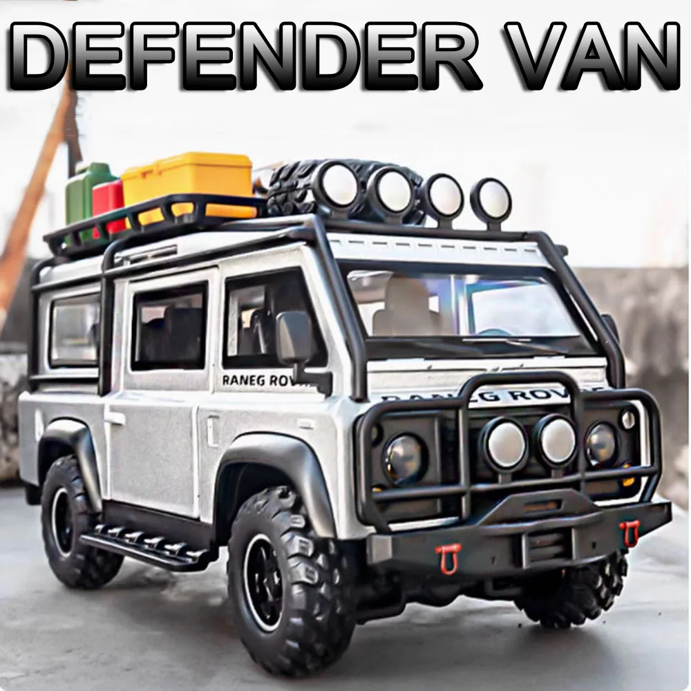 1:32 Defender VAN Model Toy Cars Alloy Diecast Land Rover Models Sound Light Doors Opened Pull Back Vehicle Toys for Boys Gifts