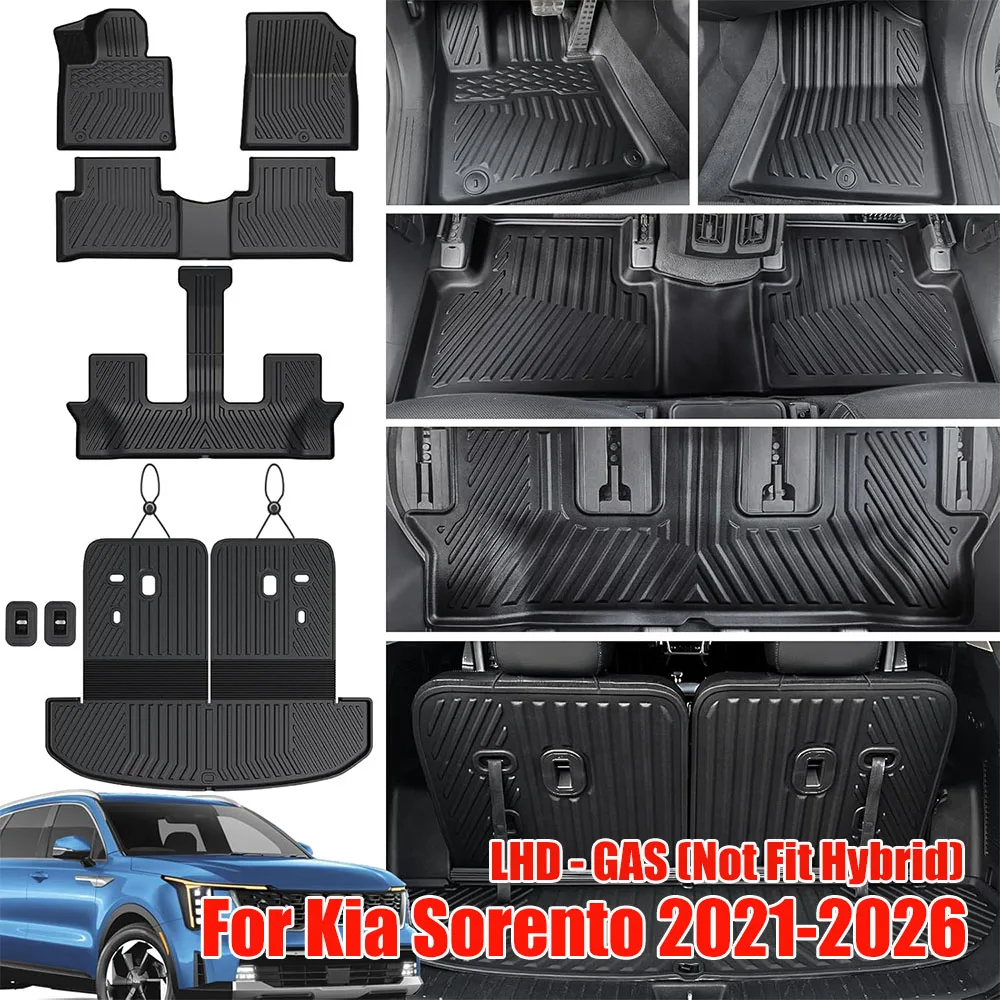 

Коврики для Kia Sorento (негибридные) 2021-2025 2026 Аксессуары Всепогодный напольный коврик 3D TPE 1-й и 2-й рядный напольный коврик тяжелый