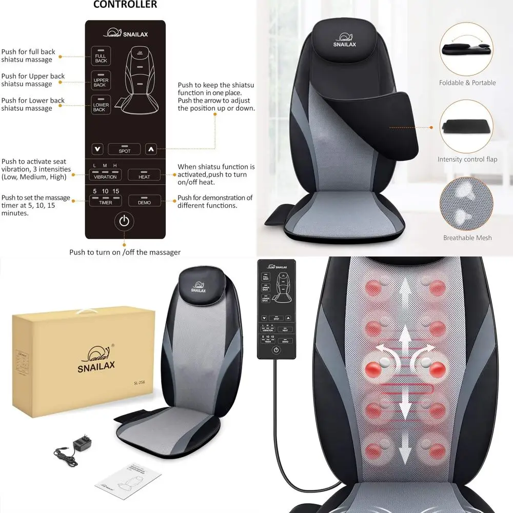 

Heated Shiatsu Massage Chair Pad with Kneading for Deep Tissue Relief, Ideal for Home or Office, Perfect Gift for Parents