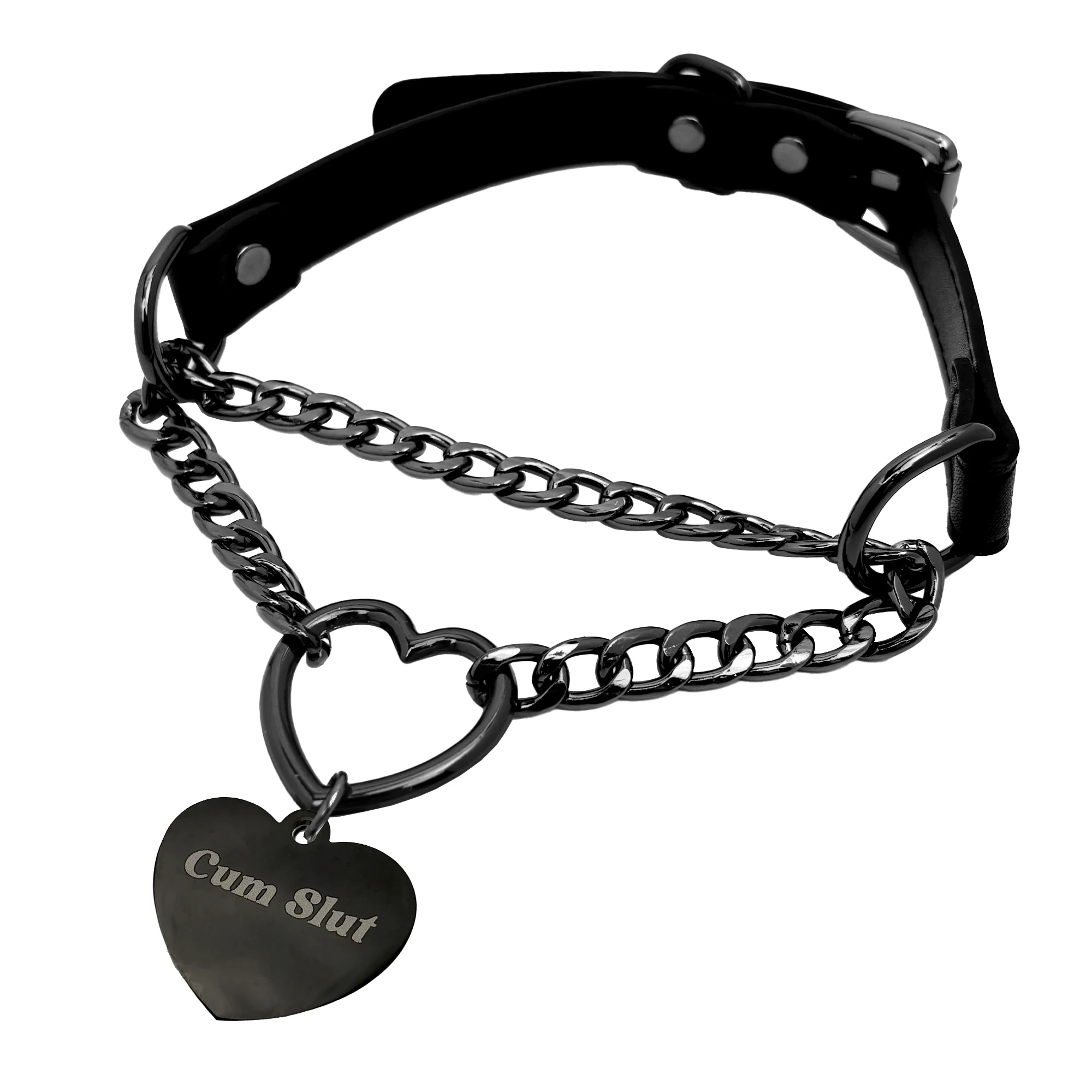 

paloli Leather Slip Chain Choker – Adjustable PU Vegan Collar With Heart Ring & Cuban Chain, Letter Heart Pendant Necklace for