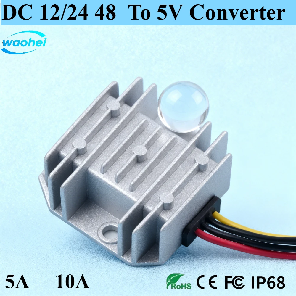 

DC12V/24V/48V to 5V 5A 10A 25W 50W Step Down Power Converter Voltage Regulator Buck Supply Module For Car Waterproof Module CE
