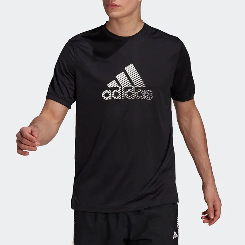

Adidas Classic Brand Logo Short - sleeve T - shirt. Cool Black with White Logo, Suitable for Sports and Leisure