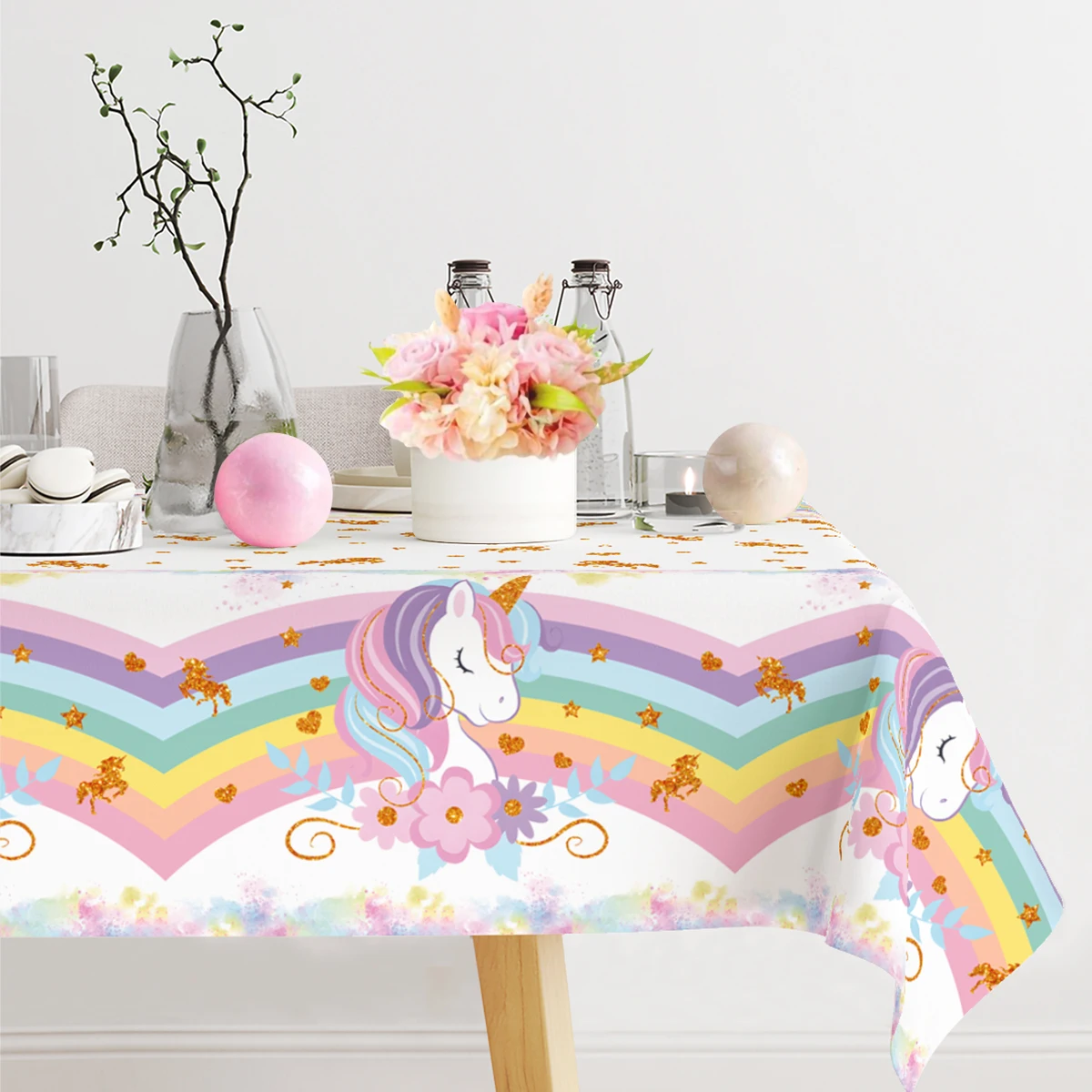 Rainbow Unicorn PE Tablecloth Happy Unicorn Theme Birthday Party Decorations Kids Favors Table Cover Girls Baby Shower Supplies