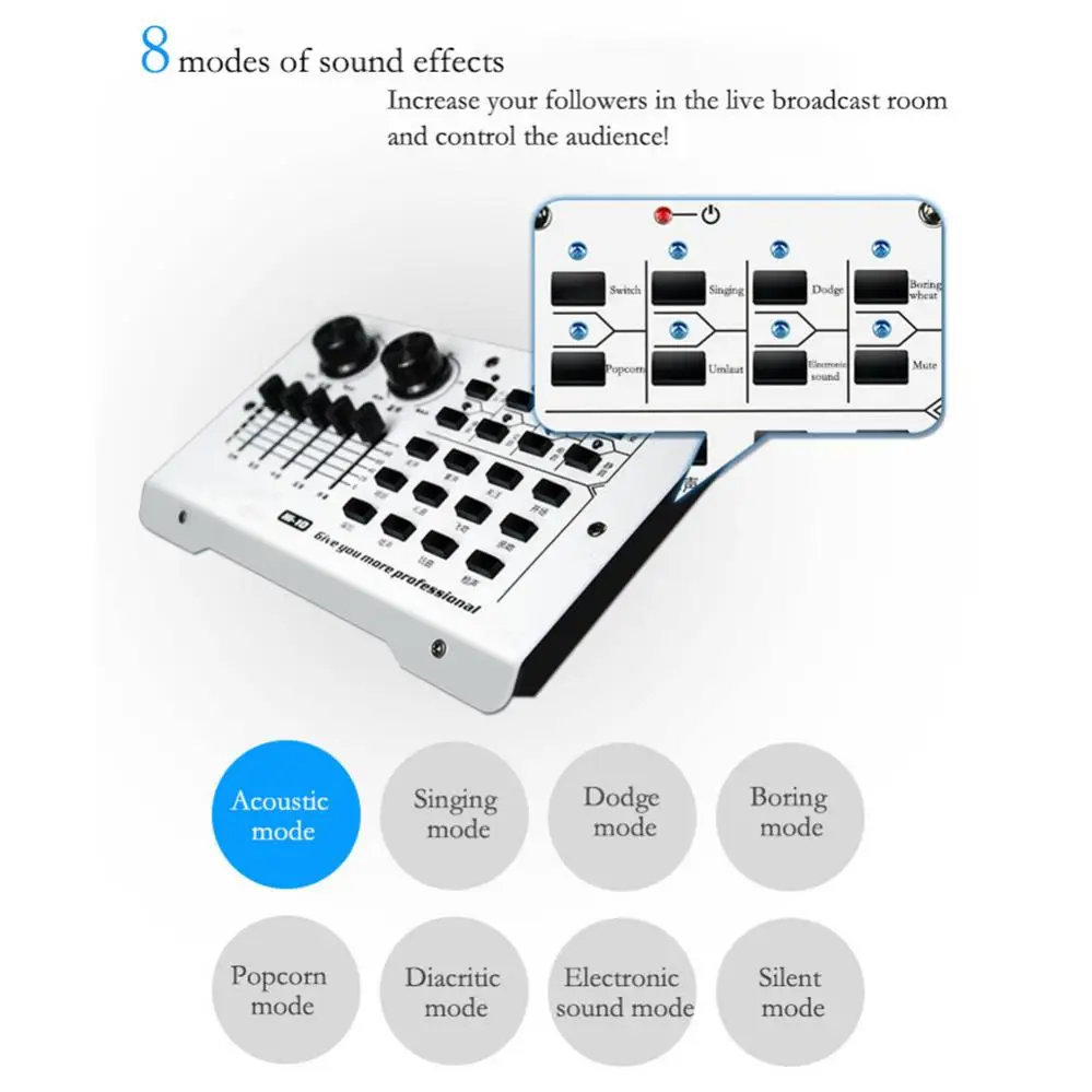 Micfuns hi-10 32Bit 48 125khz 8効果bluetoothサウンドカードミキサーサウンド効果プロセッサyoutubeのライブレコーディングdjパフォーマンス