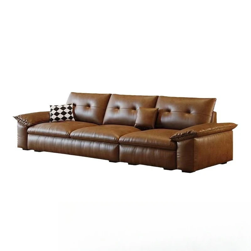 

Italian minimalist leather sofa living room small apartment tofu block light luxury