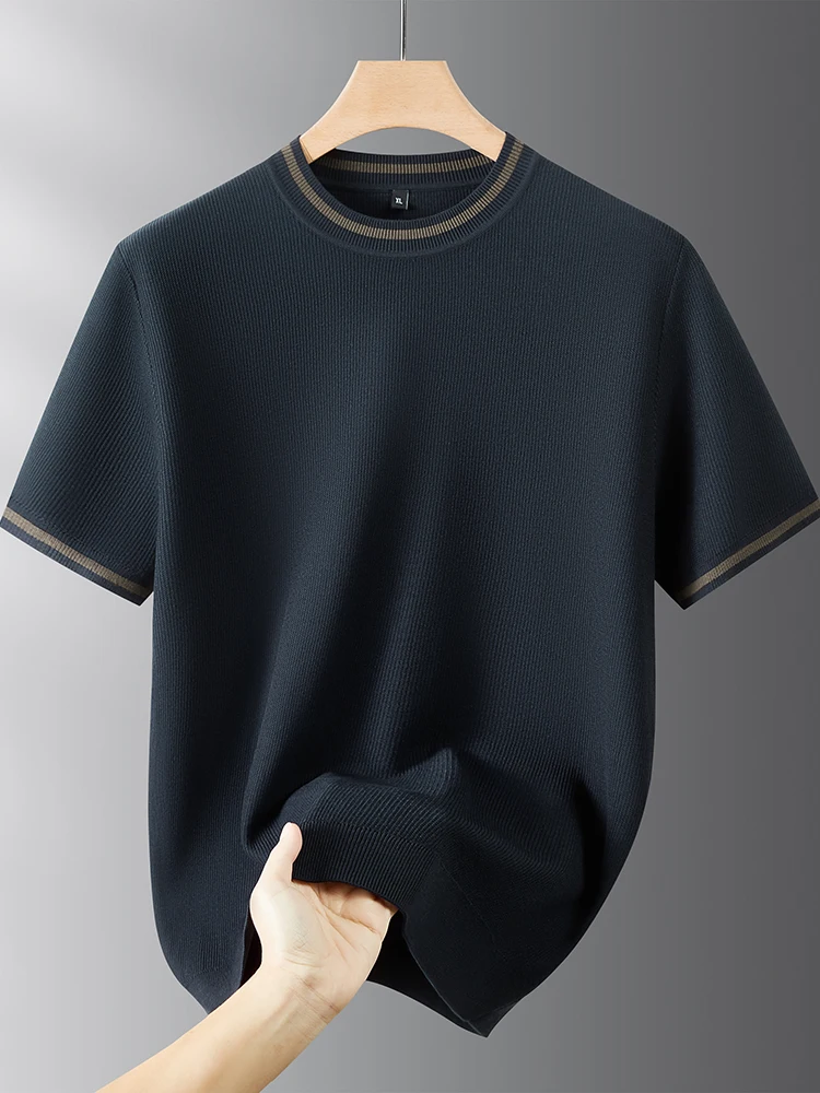 

Мужской вязаный свитер премиум-класса с коротким рукавом, свободного кроя, в деловом стиле, больших размеров, с круглым вырезом, зимний топ