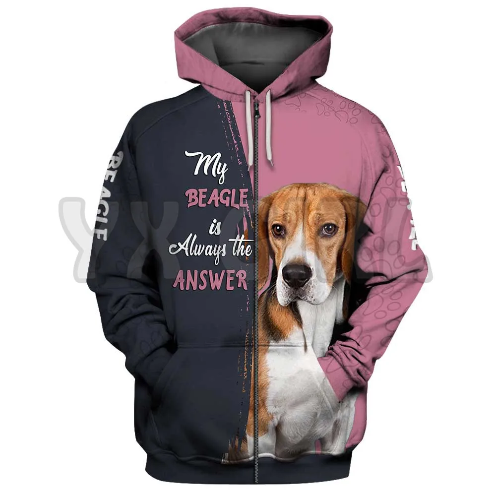 My Beagle jest zawsze odpowiedzią 3D bluzy z nadrukiem mężczyźni dla kobiet Unisex swetry bluza z kapturem na zamek Casual Street dres