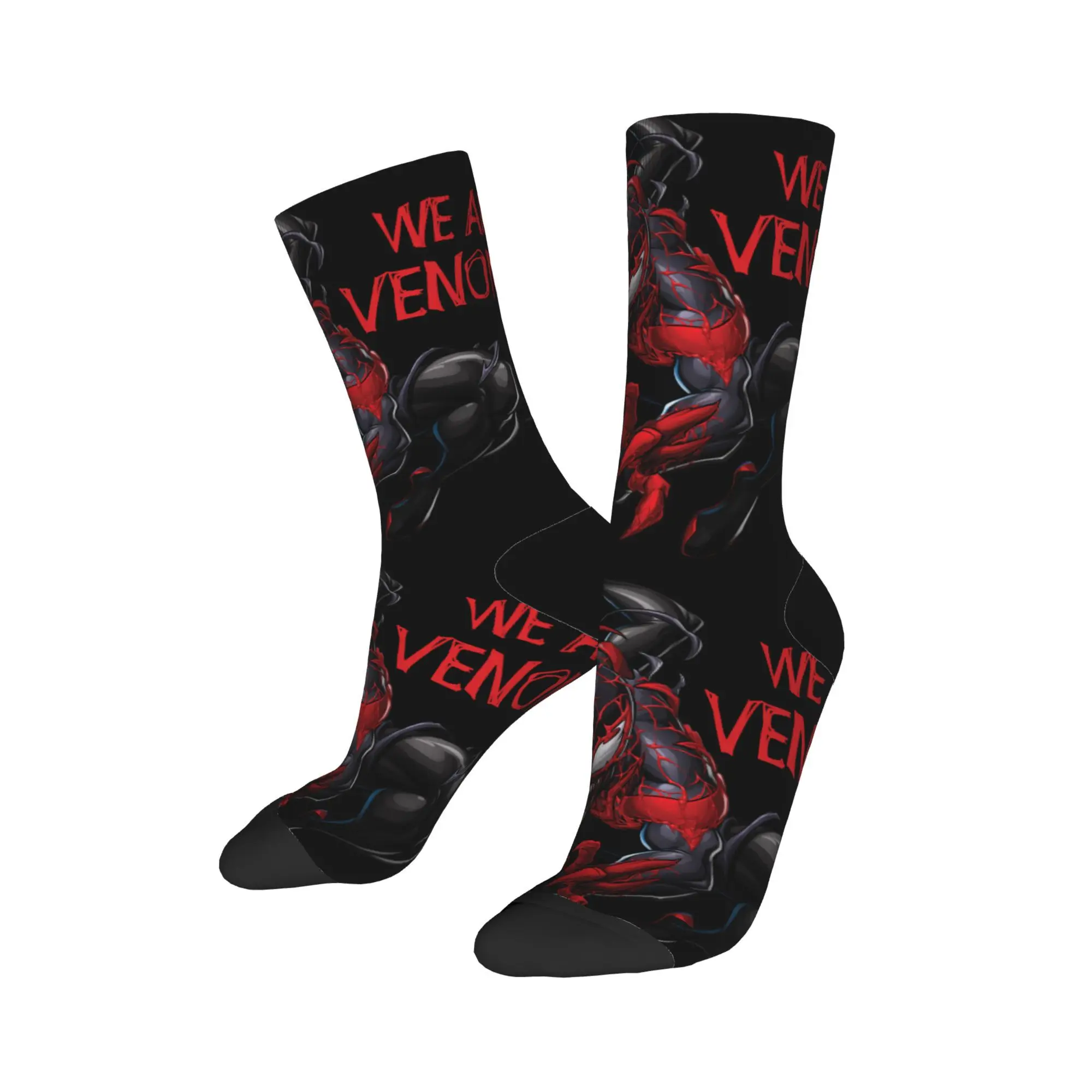 Fashion Venomized Venom Spider-Man Miles Morales Football Socks  Polyester Middle Tube Socks for Unisex Sweat Absorbing