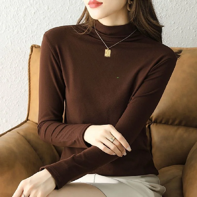 High Quality Women's Base Shirt Guangzhou Thirteenth Factory Premium Winter Long Sleeve High Collar Fitted Commute Style T-shirt