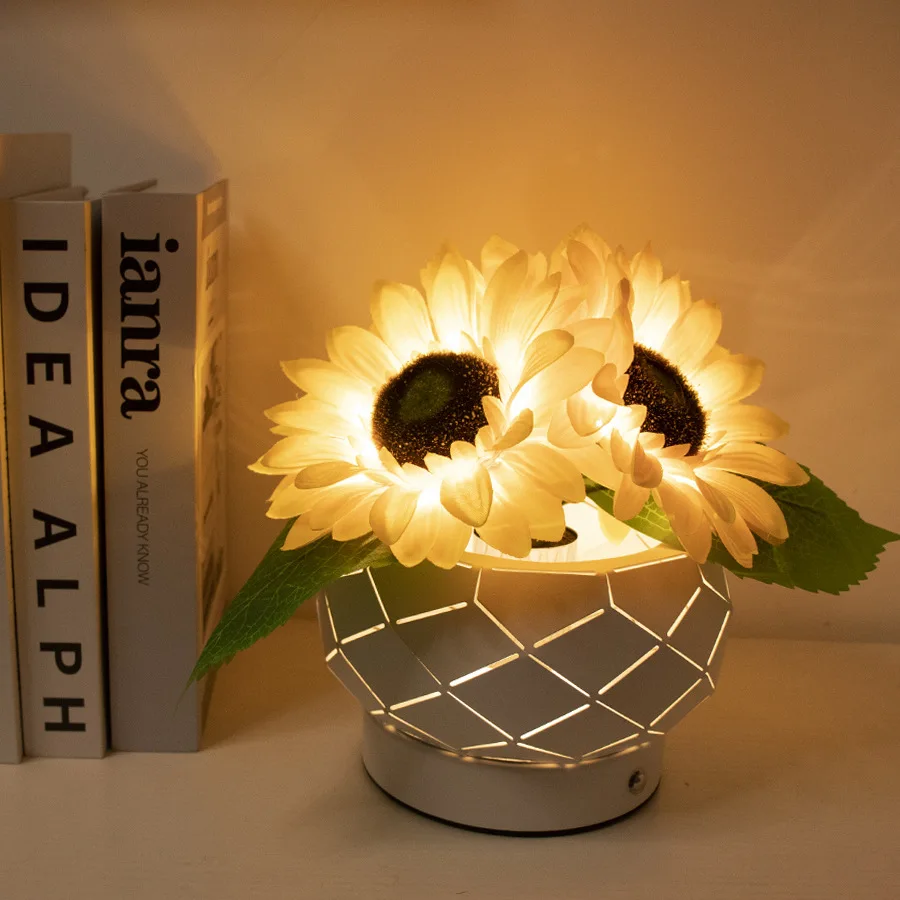 

Creative Sunflower Lamp Simulation Flower Pottery Advanced Decorative Item Projection Atmosphere Sleep Bedhead Decorative Lamp