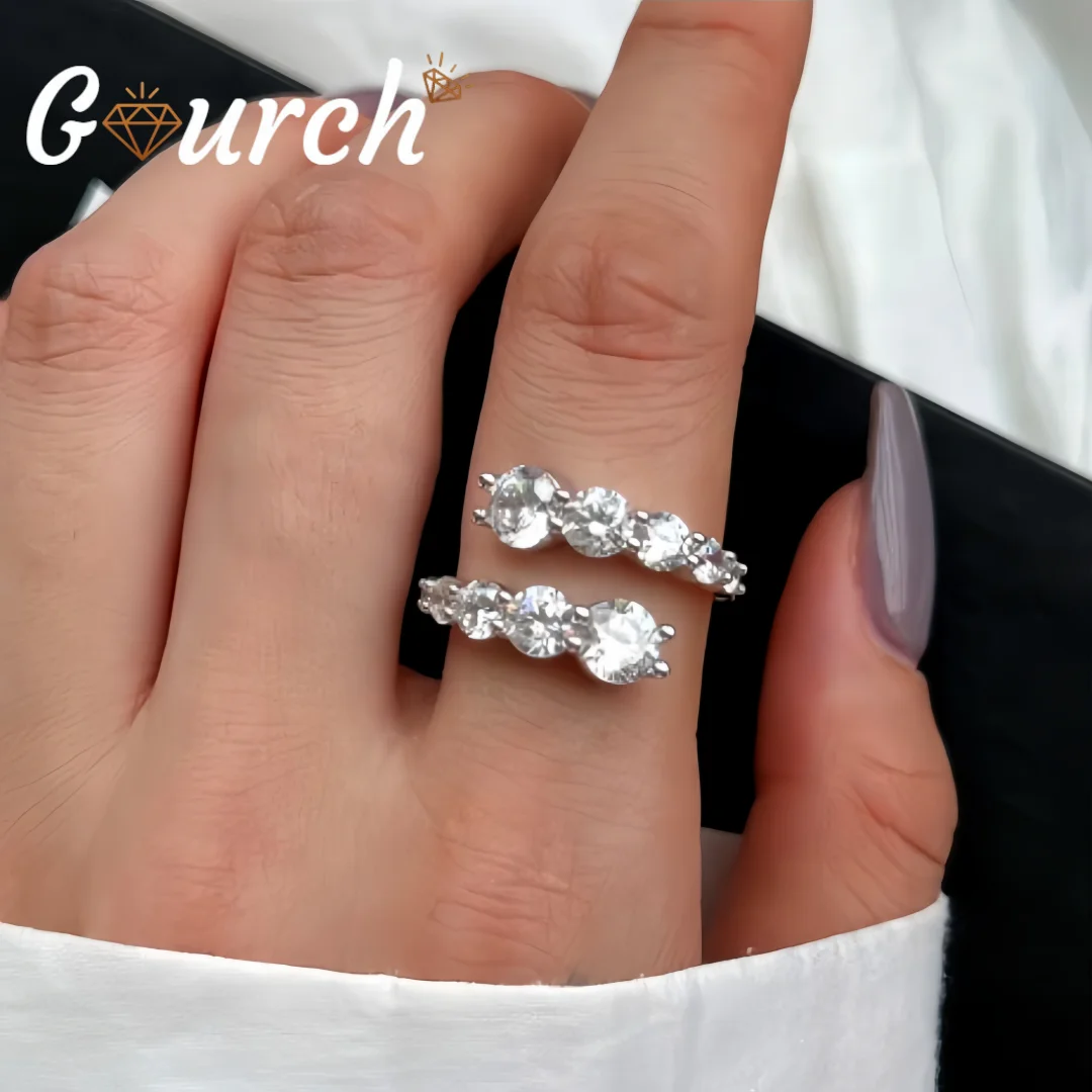 

Gourch D Color Ful Moissanite Opening Ring S925 Stering Silver Lab Diamond Adjustable Rings For Women Party Fine Jewelry Gift