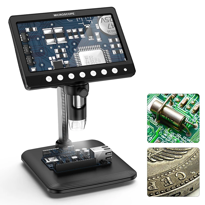 5MP 7'' Digital Microscope1200x Magnification HD Coin Microscope with 8 LEDs Soldering Microscope for Electronics PCB Repair