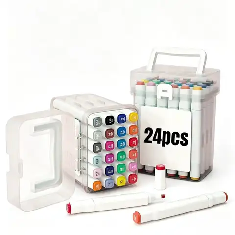 24pcs Double Headed Sketch Markers with Storage Box, For Art Drawing Comics Design
