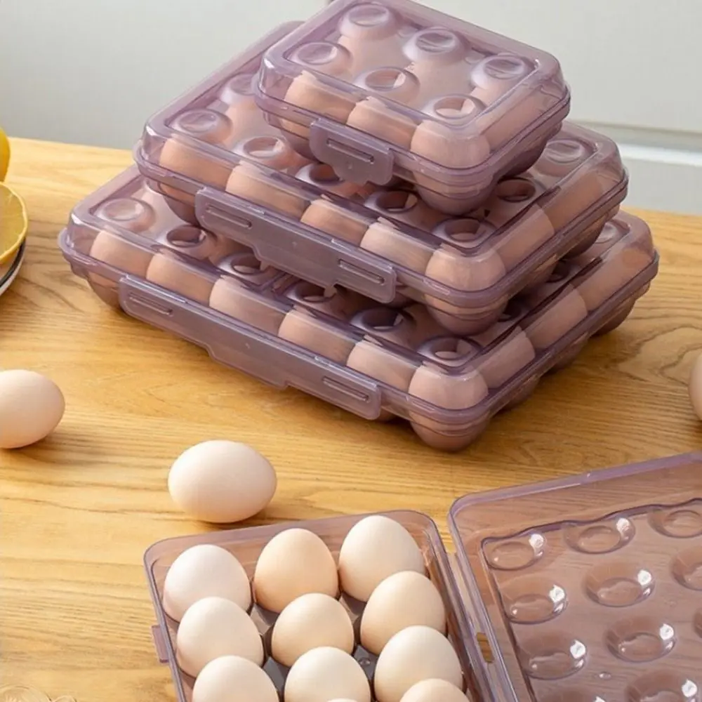 Plastic Egg Storage Box Anti-collision 6/15/24 Grids Egg Tray with Lid Space Saving Refrigerator Egg Organizer for Kitchen