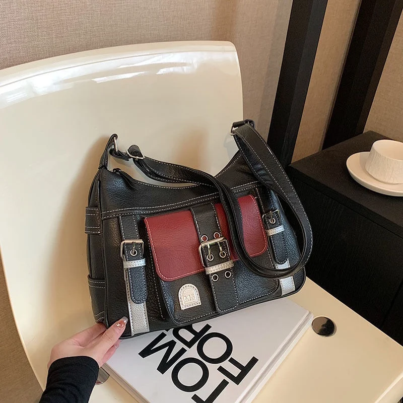 

Y2K Retro Style Shoulder Bag Maillard Hip Hop Rivet Armpit Bag Fashionable Ladies Cool Personality Soft Leather Crossbody Bag