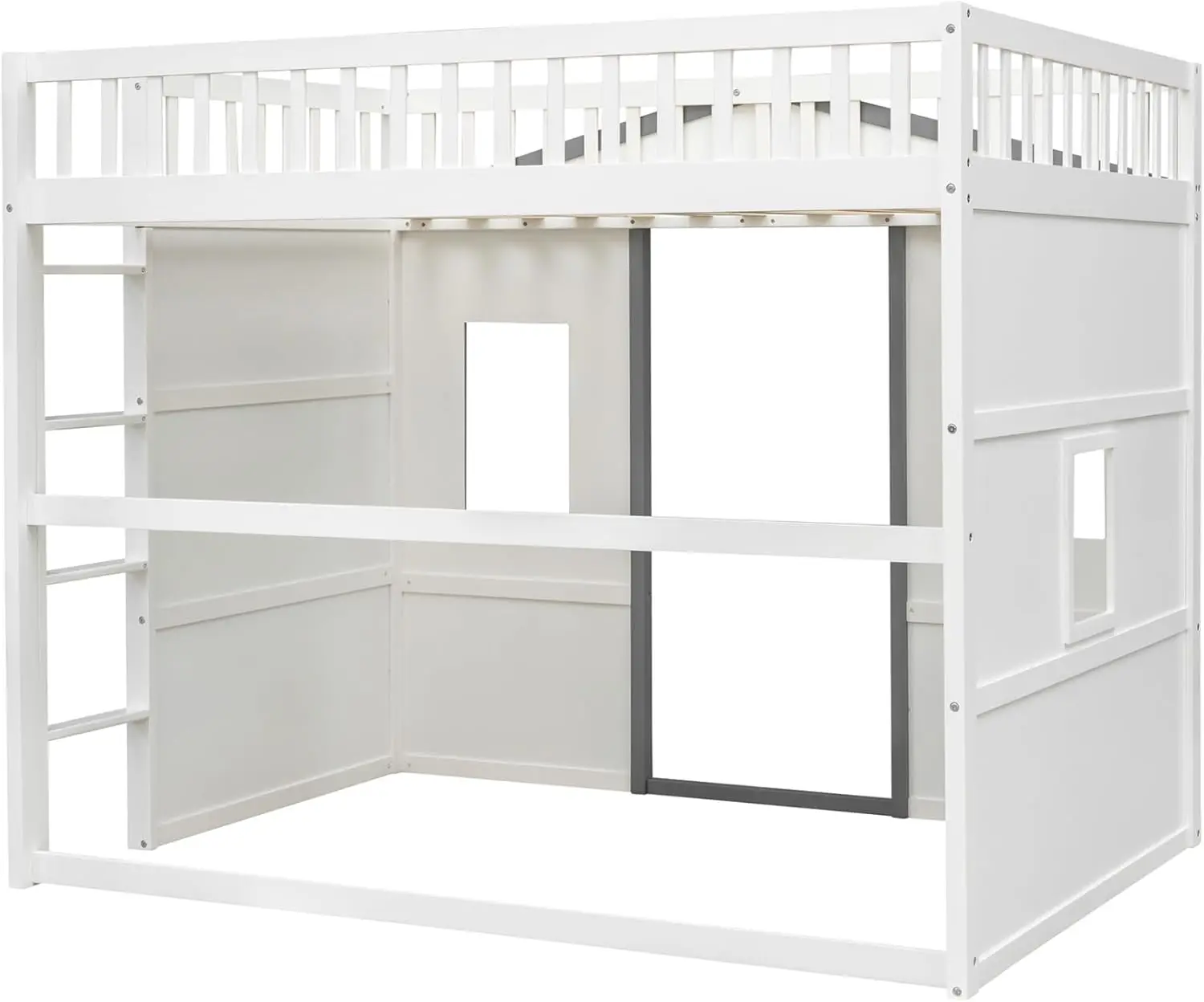 Full Size Designs House Loft Bed, House Bed Frame With Ladder And Safety Guardrails,Ki-Ds Playhouse Bed With Window And