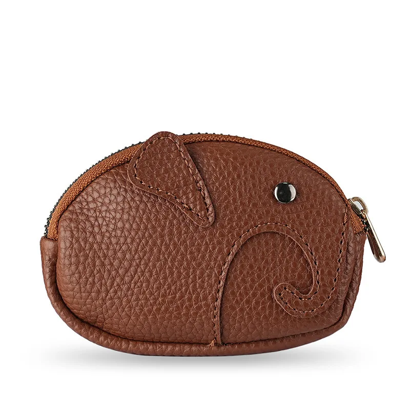 Mini bolsa de couro macio real, chaveiro de elefante fofo, bolsa de moedas com zíper japonês, bolsa de armazenamento feminina