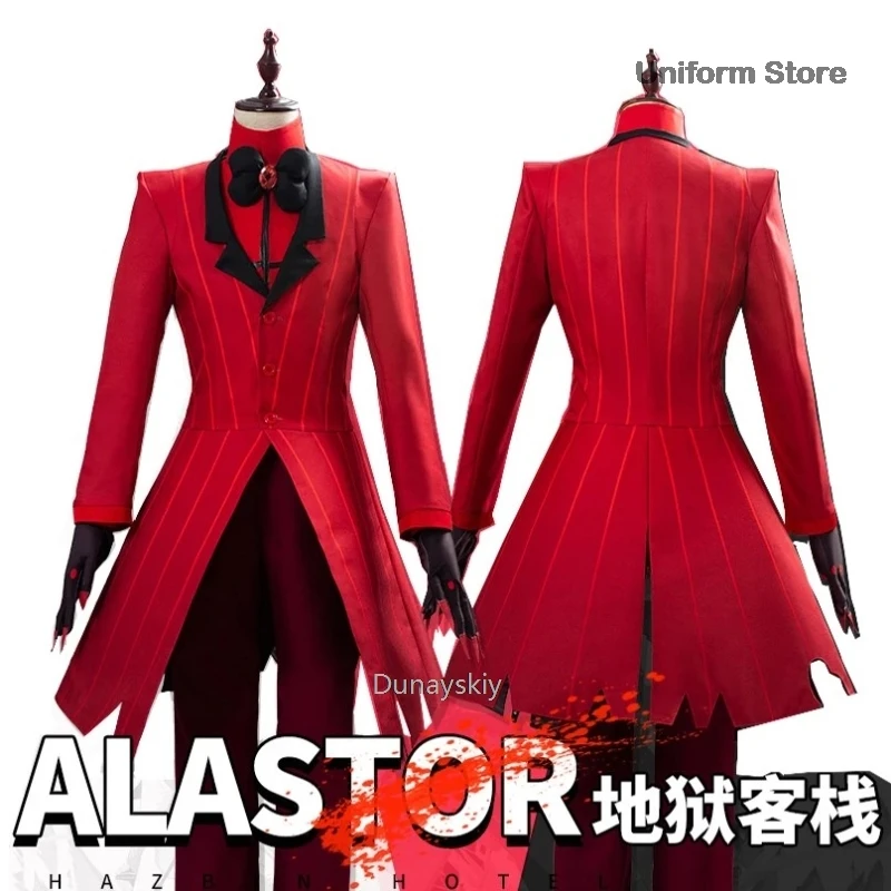 Hazbin ALASTOR Cosplay Costume pour homme adulte, uniforme d\'hôtel, veste et pantalon, rouge trempé, anime, Halloween