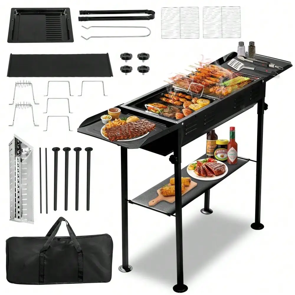 Portable Charcoal Grills For Outdoor BBQ, Foldable Kabob Barbecue Grill For Camping Hibachi BBQ Griddle Lamb Skewer In Garden Ba