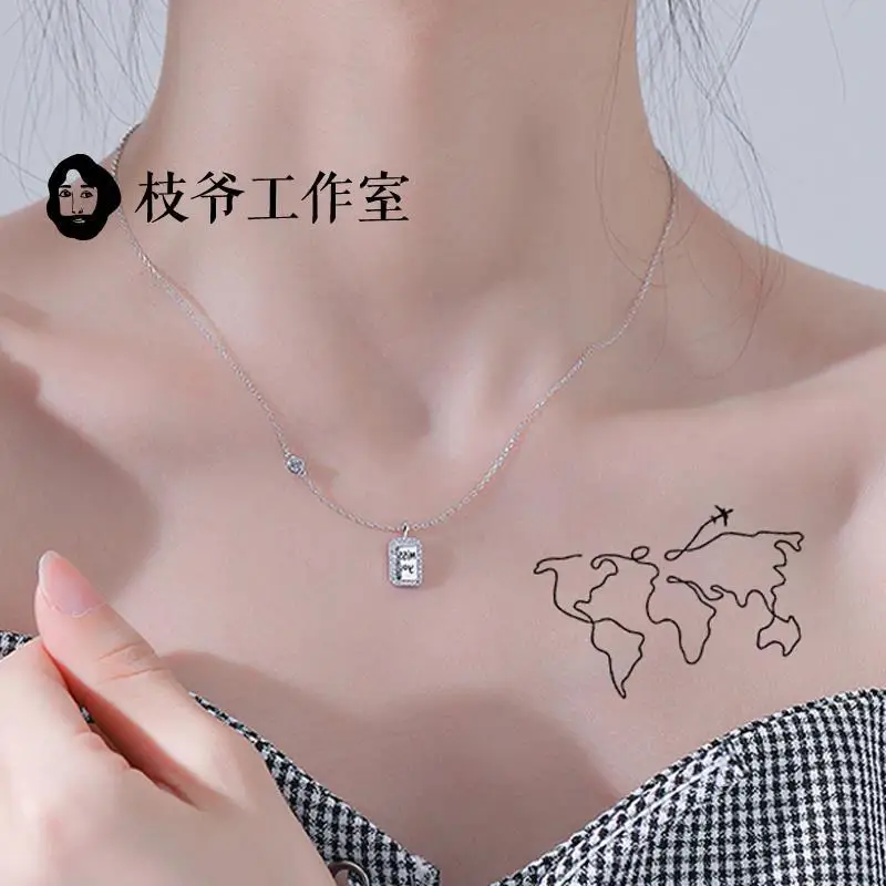 Earth Map Line Fake Tattoo Around World Worldwide Travel Waterproof Plane Five Continents Lasting Art Stickers Temporary Tattoo