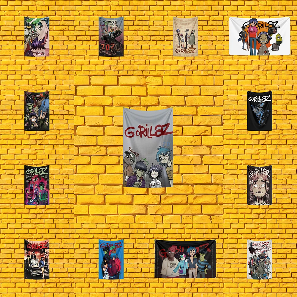 Gorillaz Style Rock Flag 3x5 FT 90x150cm Polyester Wall Hanging For Concert Decor Music Lover