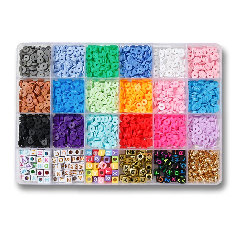 

1box Polymer Clay Beads Set Rainbow Color Flat Chip Beads For Boho Bracelet Necklce Making Letter Beads Accessorie Kit DIY