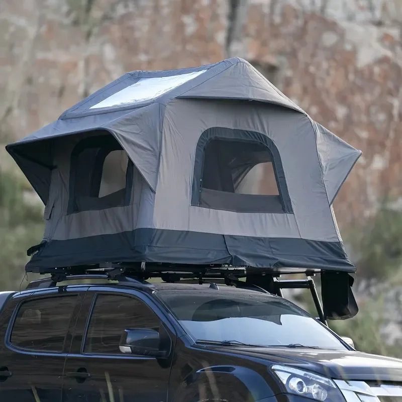 Patented Inflatable Roof Top Tent Air Tube Built-in Pump 2-3 Person Camping 145cm Height LED Light SUV Truck Van Sedan