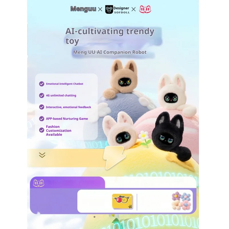 MengUU Robot Towarzysz AI Interaktywna Mówiąca Inteligentna Pluszowa Zabawka Elektroniczny Zwierzak z Reakcją Emocjonalną Prezent Technologiczny dla Dzieci