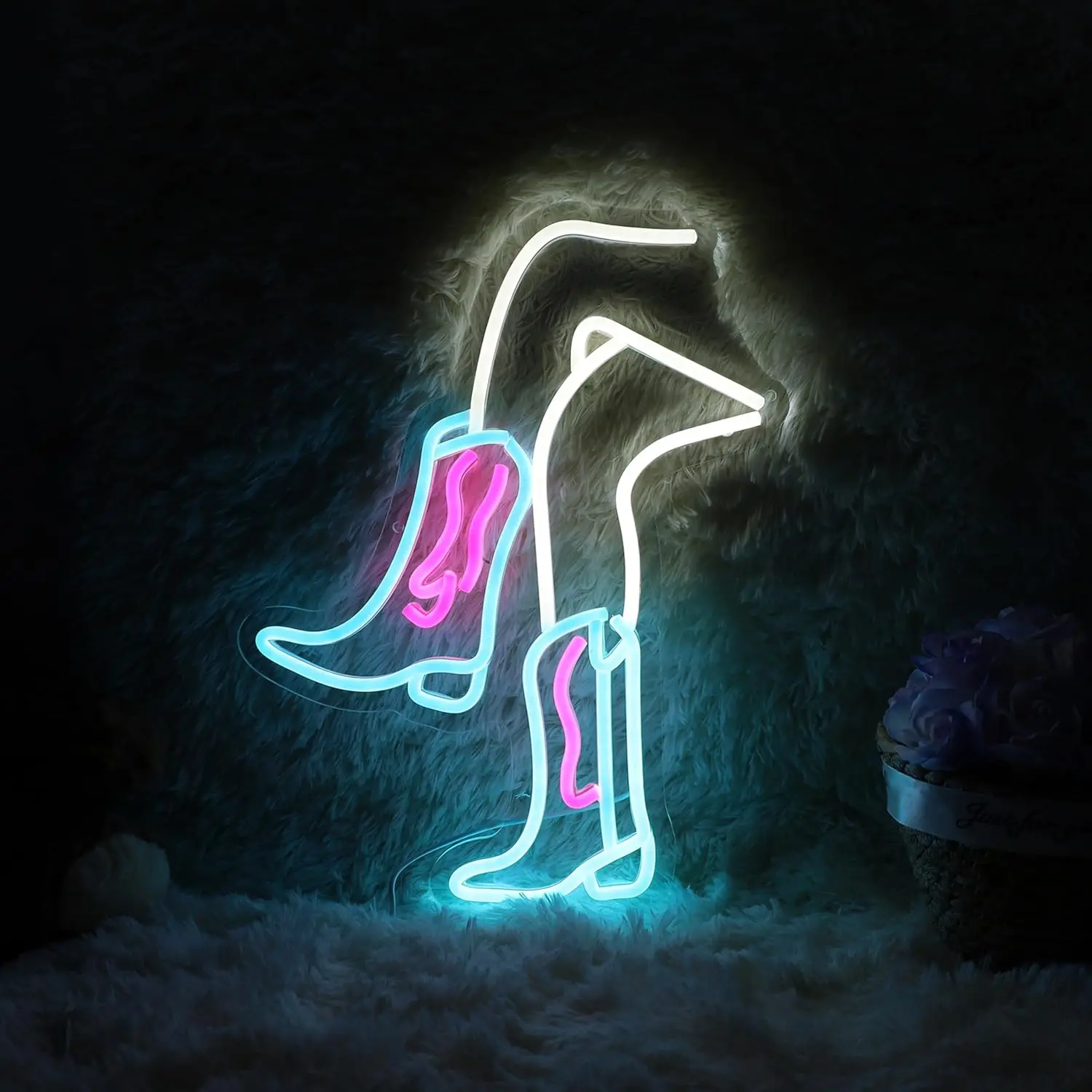 Cowgirl Boots Neon Light USB Dimmable Western Wall Decor for Wedding Couple Room Bedroom Bachelorette Party Girl Night LED Art