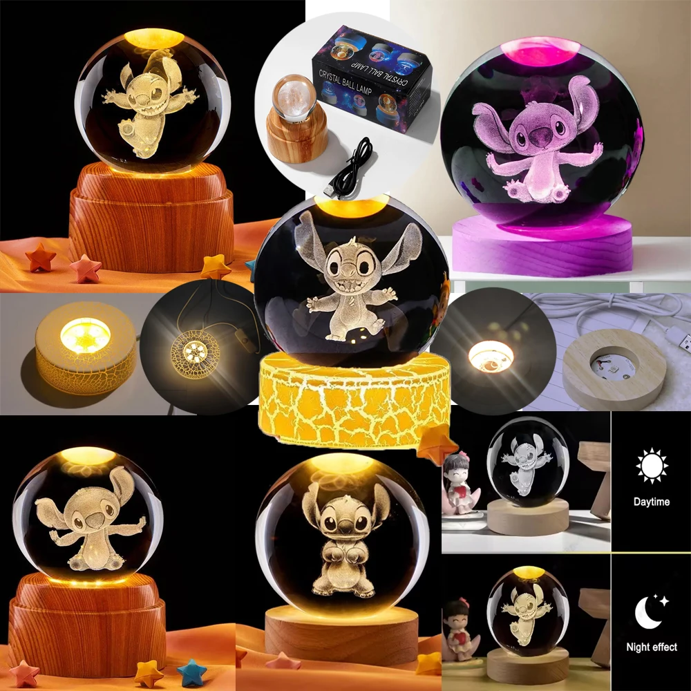 

4PCS 3D Crystal Ball Stitch Solar System Milky Way Moon Saturnbase with 6cm crystal ball Planet Night Light Laser Carving Gifts