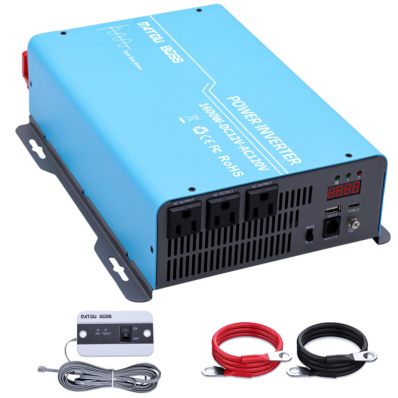 

EU USA 1600W Pure Sine Wave Car Power Inverter Power Inverter 1600w Dc 12v 24v to Ac 110v 220v