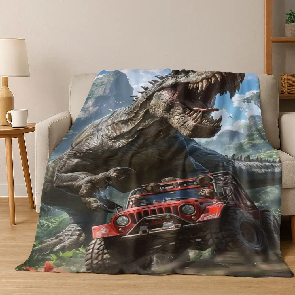 Customize Classic Jurassic Park Dinosaur Movie Tyrannosaurus Rex Flannel Blanket,Cozy Soft Throw Blanket for Home Bedroom Bed So