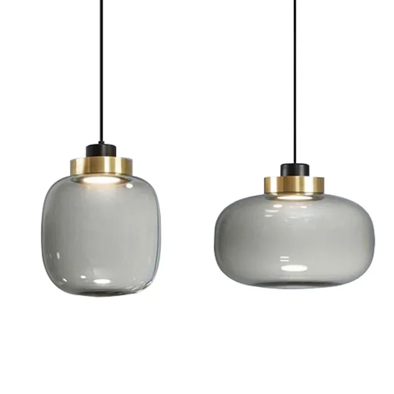 

Modern Dinning Hanging Lamp Smoky Gray Glass Pendant Lights for Home Living Room Loft Decor Nordic Bedroom Led Lighting Fixture