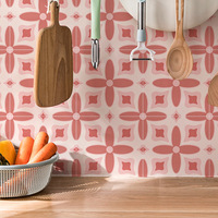 10pcs/set Brick Wall Pink Floral Pattern Tile Stickers Wall Decor for Balcony Terrace Kitchen Backdrop Waterproof Peel and Stick