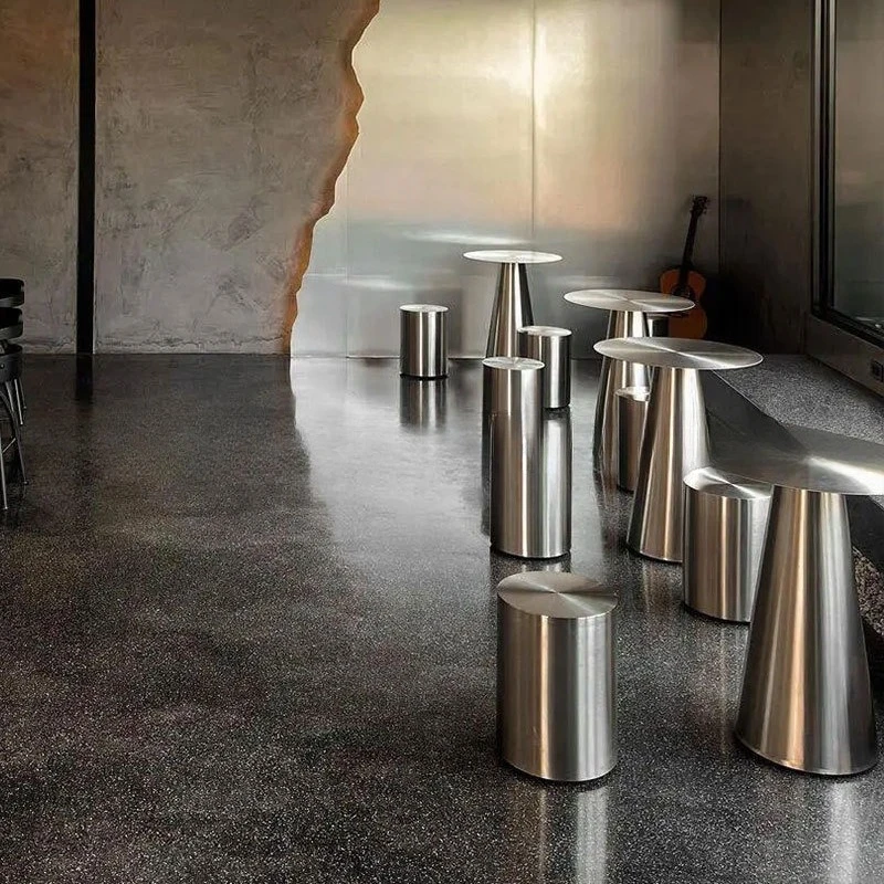 Light luxury milk tea shop dining table and chair combination industrial style stainless steel coffee